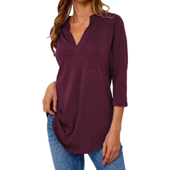 Trendy boutique Tops - NEW Burgundy 3/4 Sleeve Pintuck Tunic Top Red Valentines Office Blouse Medium